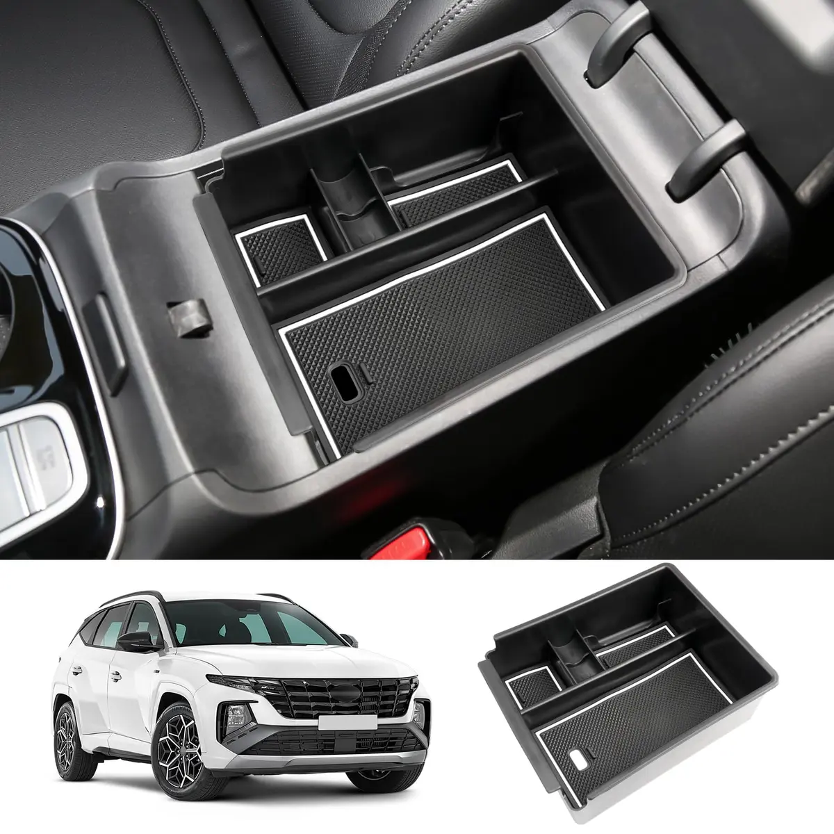 ZCLINKO 2025 Hyundai Tucson Center Console Organizer Armrest Storage Box White-trim | Custom Fit for 2022-2026 NX4 - main product image