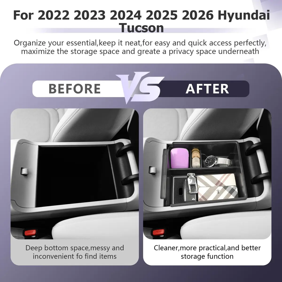 ZCLINKO 2025 Hyundai Tucson Center Console Organizer Armrest Storage Box White-trim | Custom Fit for 2022-2026 NX4 - view 4