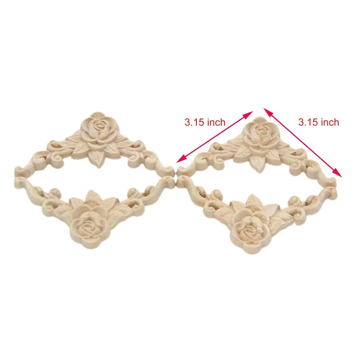LizhiPier Rose Wood Appliques 8cm (3.15") | 4Pcs Unpainted Oak Wood Carved Decals for Furniture DIY - view 2