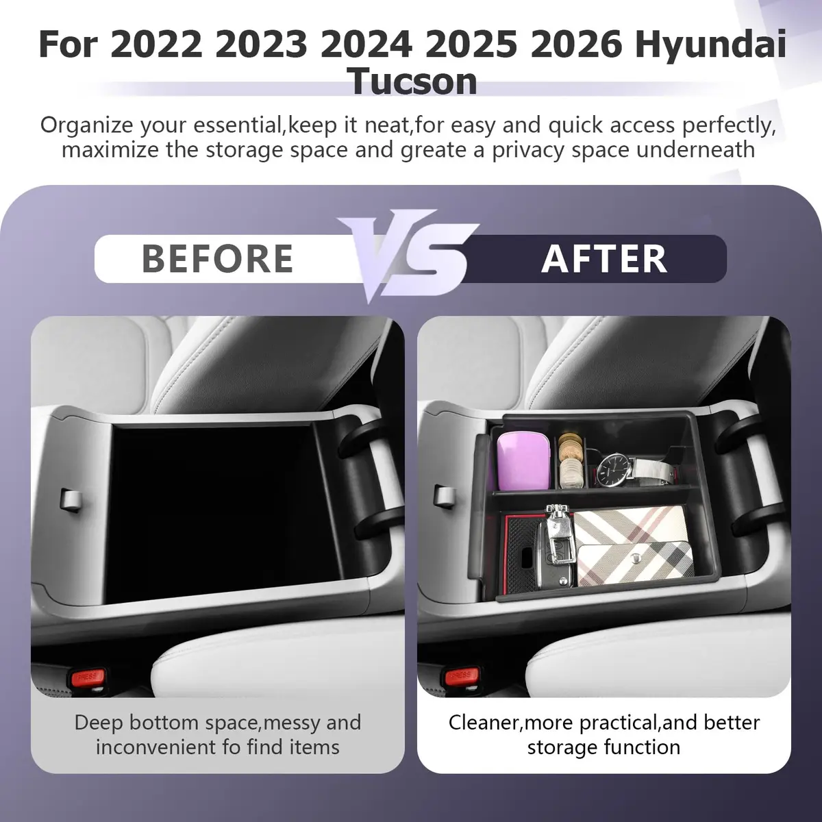 ZCLINKO Hyundai Tucson Center Console Organizer 2022-2026 | Red - view 4