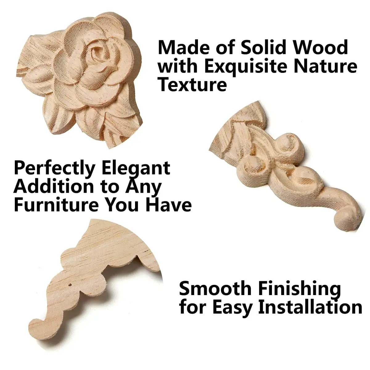 LizhiPier Wood Appliques Onlays for Furniture, 4-Pack Unpainted Oak Rose Decals 10cm (3.94") | DIY Decorative Corners for Bed Wall Dresser Mirror Door Cabinet Wardrobe - view 3