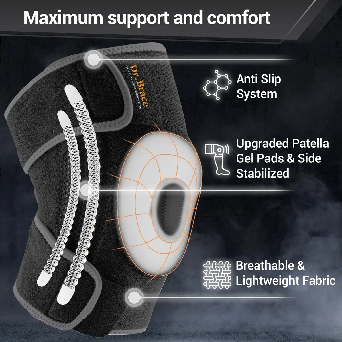 DR. BRACE ELITE Knee Brace with Side Stabilizers & Patella Gel Pads for Maximum Knee Pain Support and Recovery (Small, Mercury) - view 3