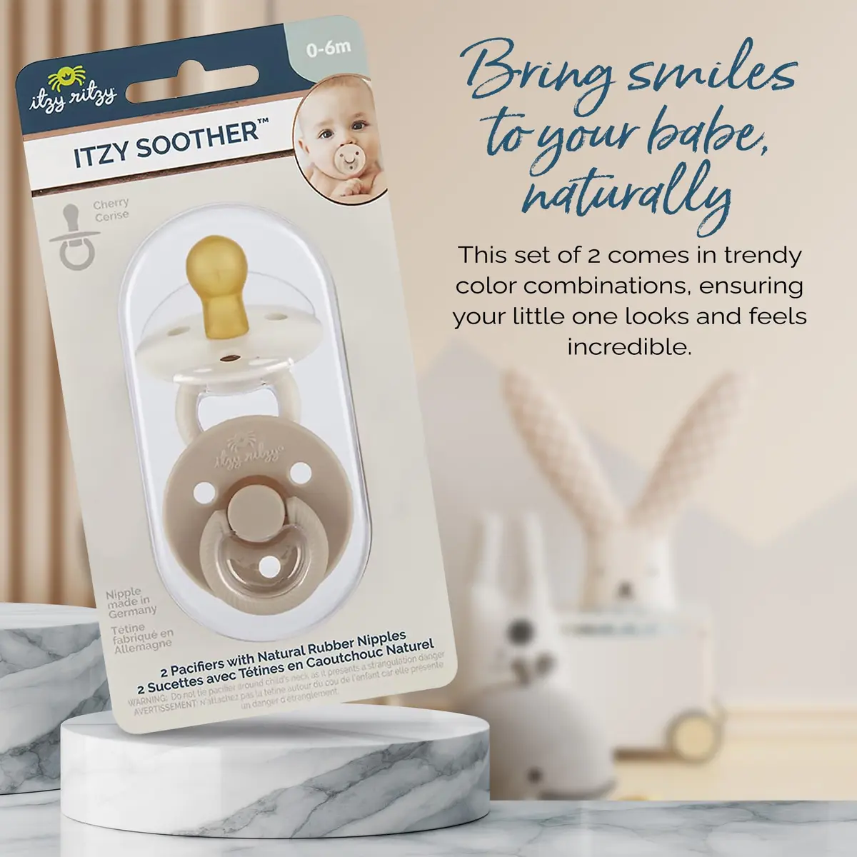 Itzy Ritzy Natural Rubber Pacifiers for 0–6 Mos | BPA-Free, Cherry-Shaped Nipple, Large Air Holes, Set of 2 - view 6