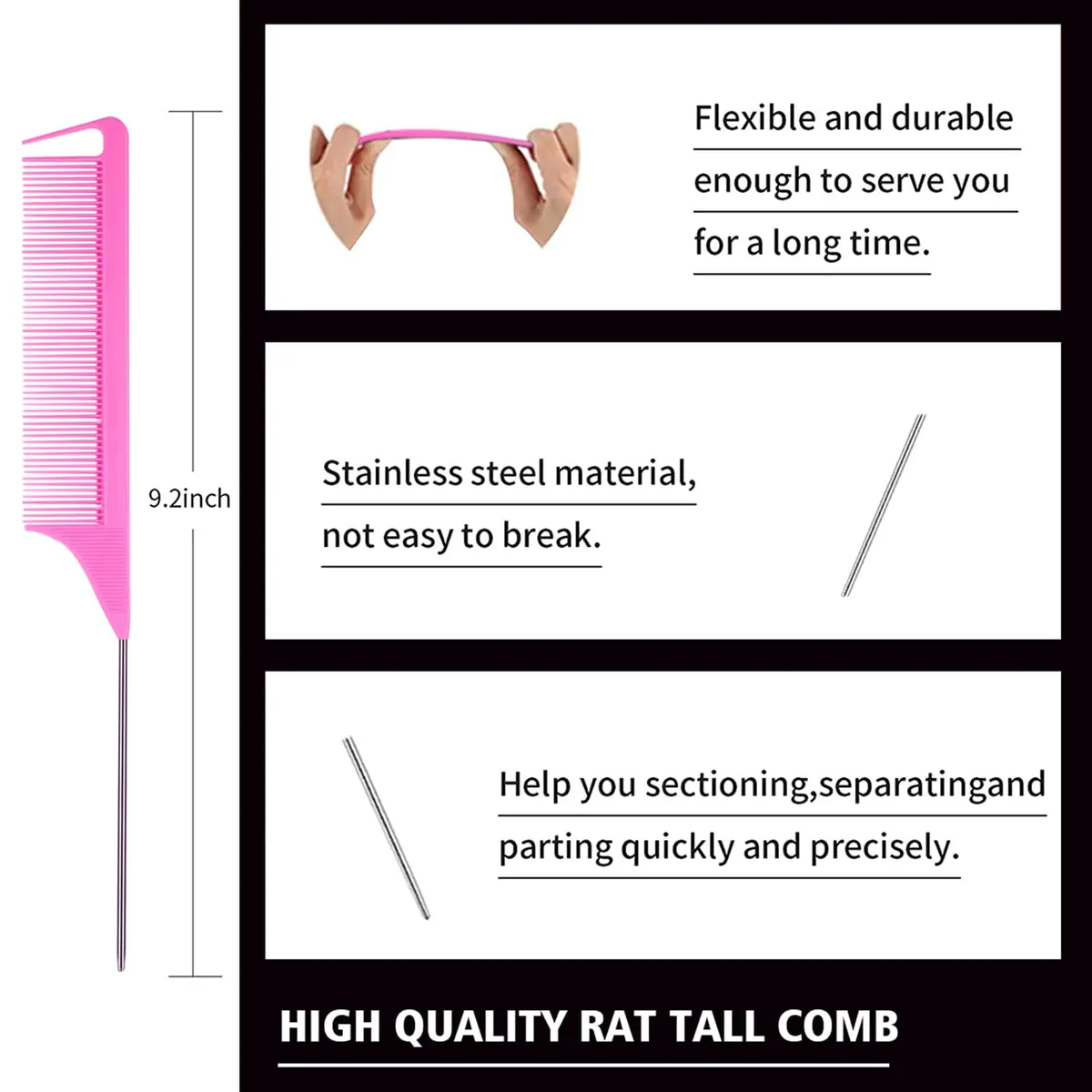 Goiple Pink Hair Styling Comb Set 3 Pieces | Detangling & Edge Brush for Women - view 2
