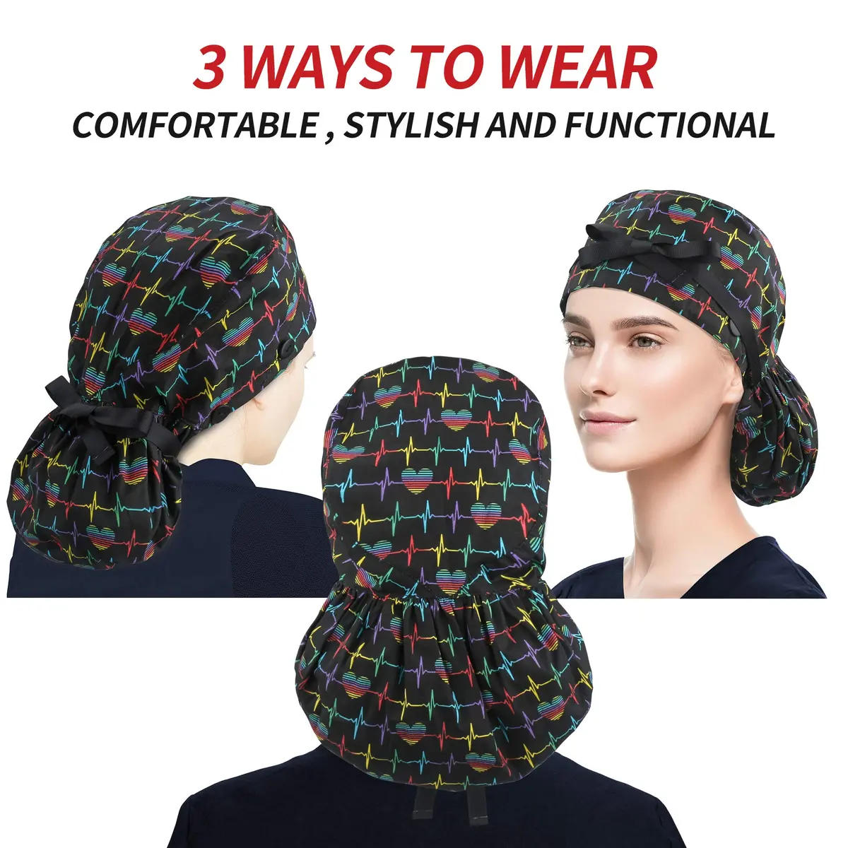 ABAMERICA Scrub Caps for Women Surgical Caps Nurse Hat Functional Ponytail Holder for Long Hair Satin-Lined | Breathable, Adjustable Fit, Sweat-Absorbent - view 5