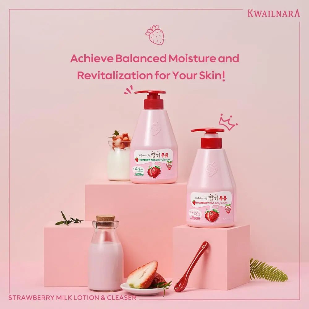 Kwailnara Strawberry Milk Body Wash 560ml (19.75 Fl Oz) | Korean Body Cleanser for Hydrated & Smooth Skin - view 2
