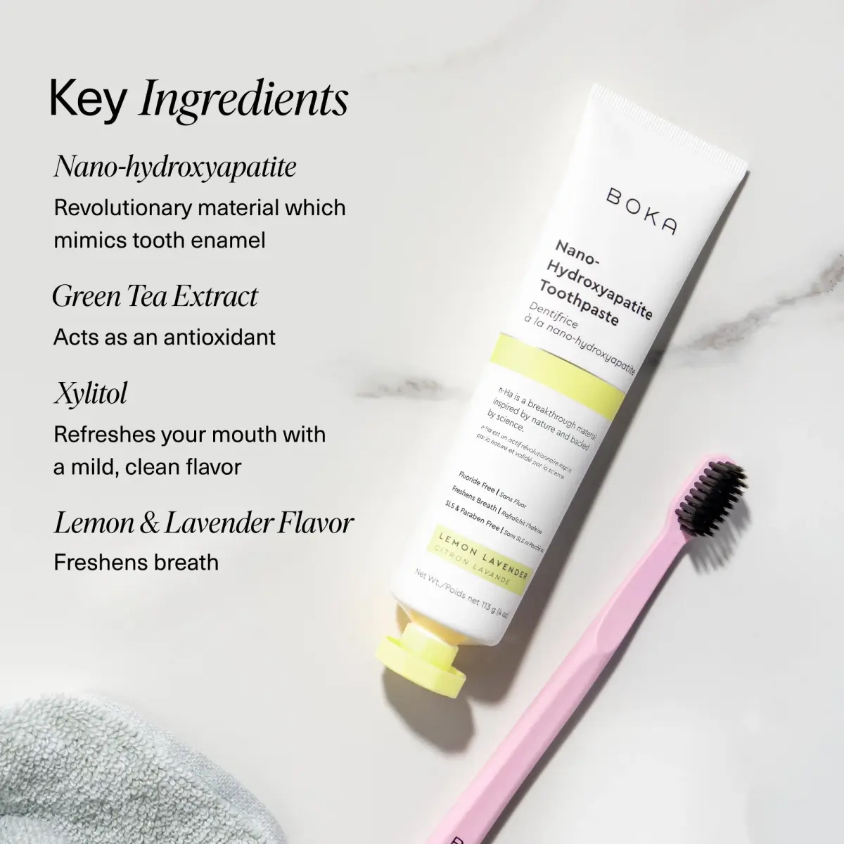 Boka Lemon Lavender Toothpaste 118ml (4 Oz) | Fluoride-Free Enamel Care with Nano Hydroxyapatite - view 5