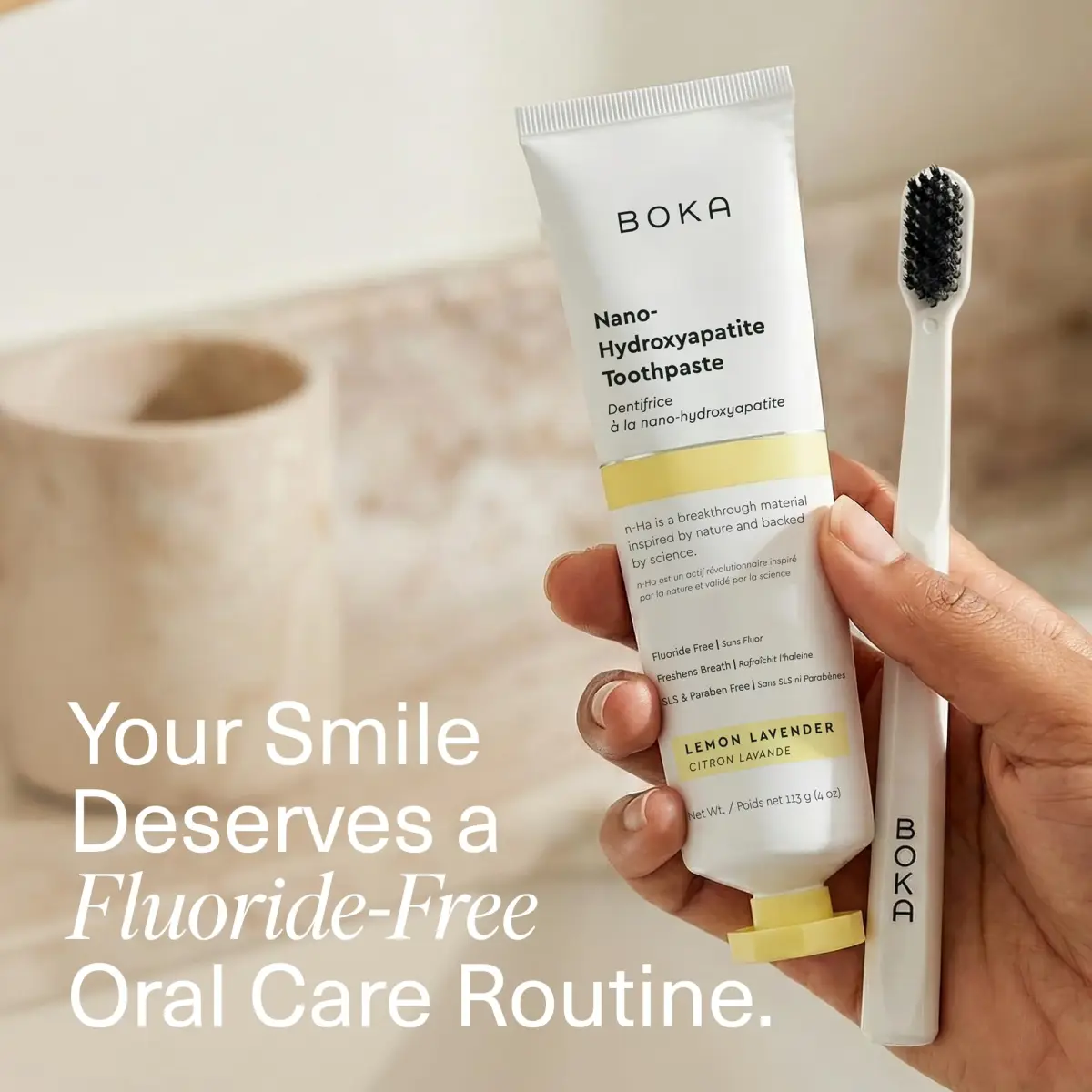Boka Lemon Lavender Toothpaste 118ml (4 Oz) | Fluoride-Free Enamel Care with Nano Hydroxyapatite - view 3