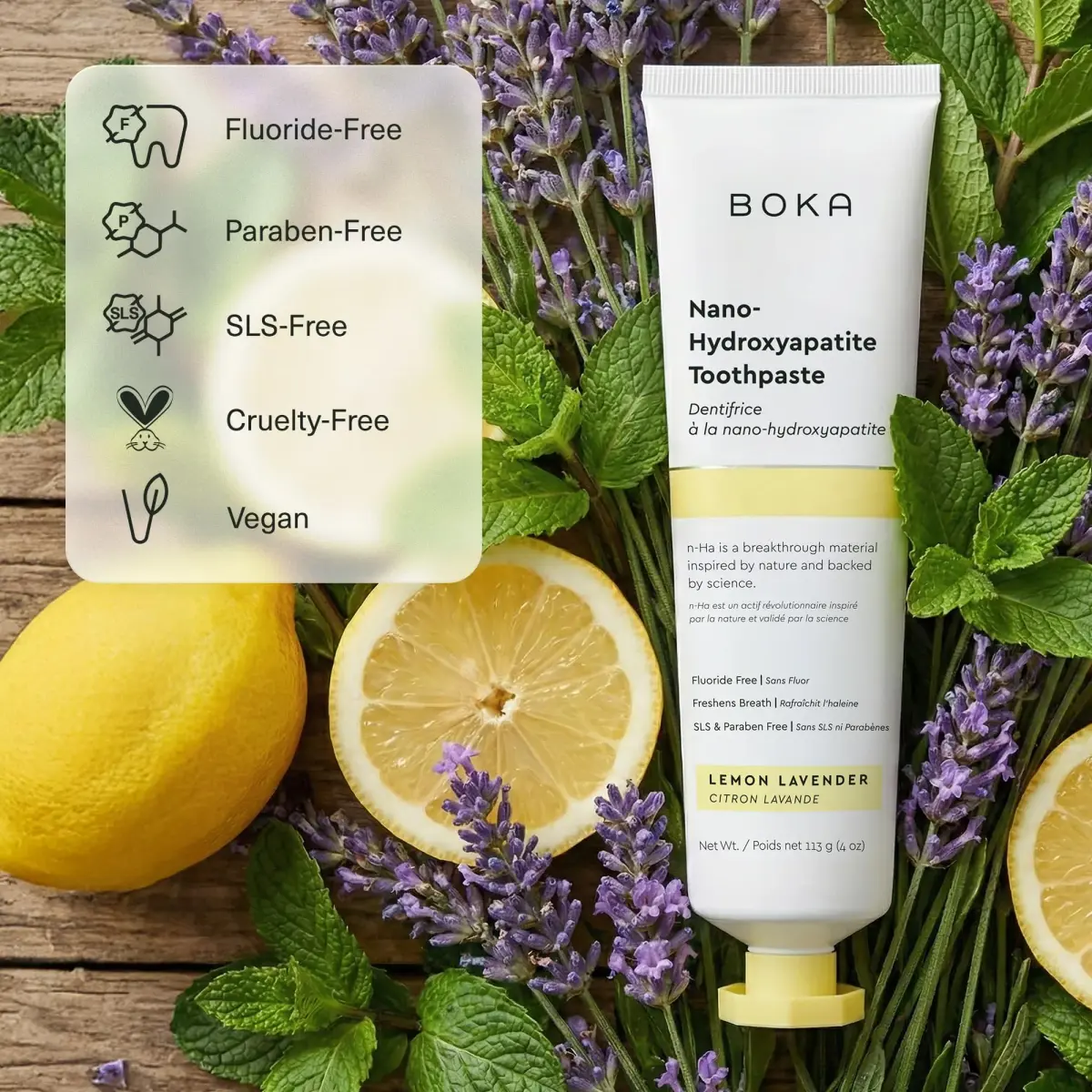 Boka Lemon Lavender Toothpaste 118ml (4 Oz) | Fluoride-Free Enamel Care with Nano Hydroxyapatite - view 4