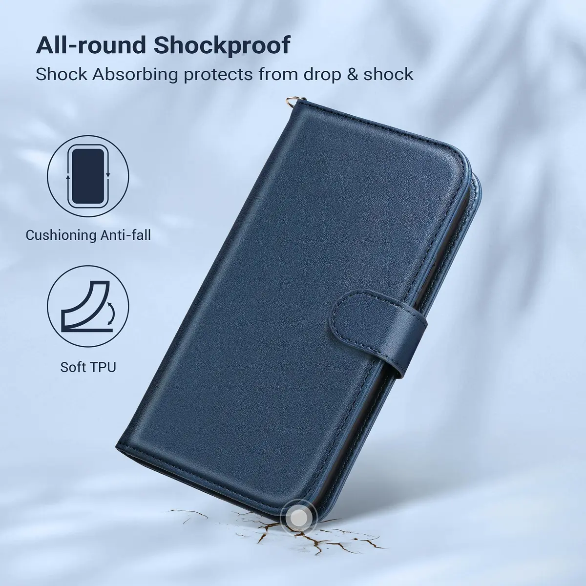 ULAK Blue Wallet Case for iPhone 13 Pro Max 6.7 inch | Card Holder with Kickstand & Wrist Strap - view 5