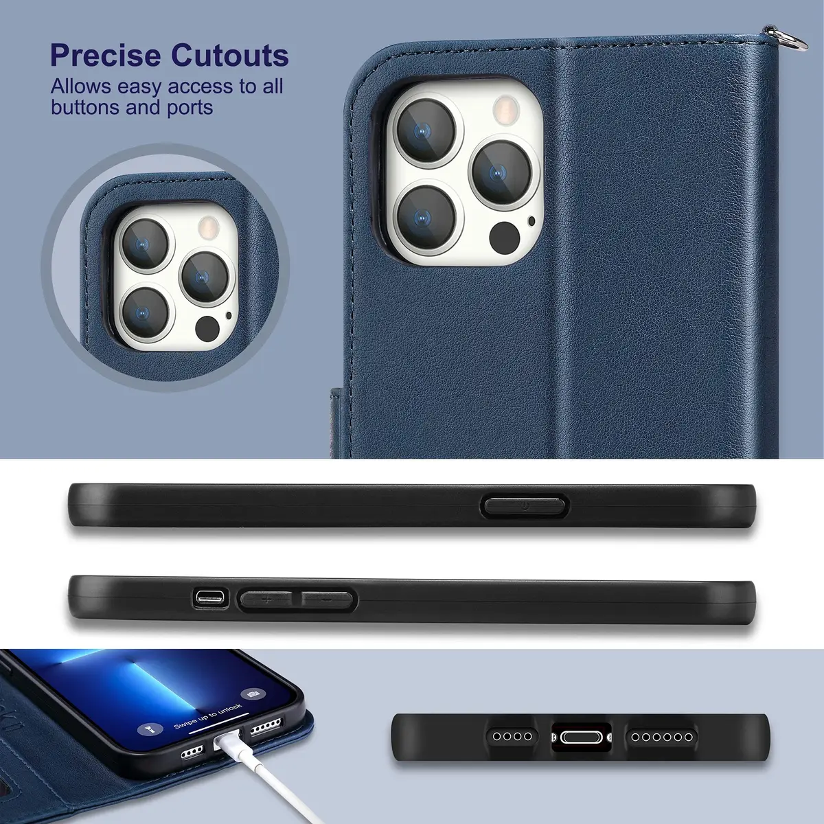 ULAK Blue Wallet Case for iPhone 13 Pro Max 6.7 inch | Card Holder with Kickstand & Wrist Strap - view 7