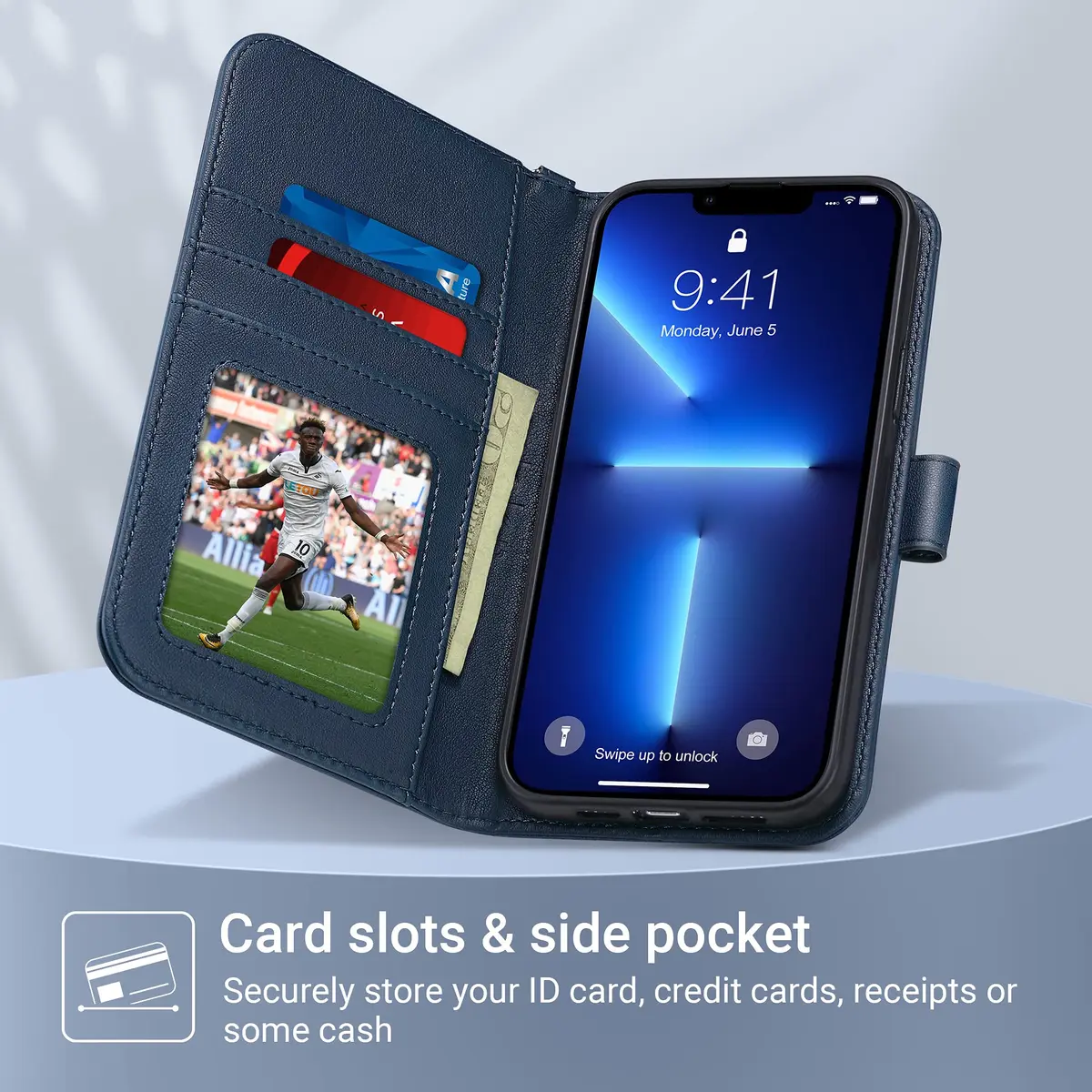 ULAK Blue Wallet Case for iPhone 13 Pro Max 6.7 inch | Card Holder with Kickstand & Wrist Strap - view 2