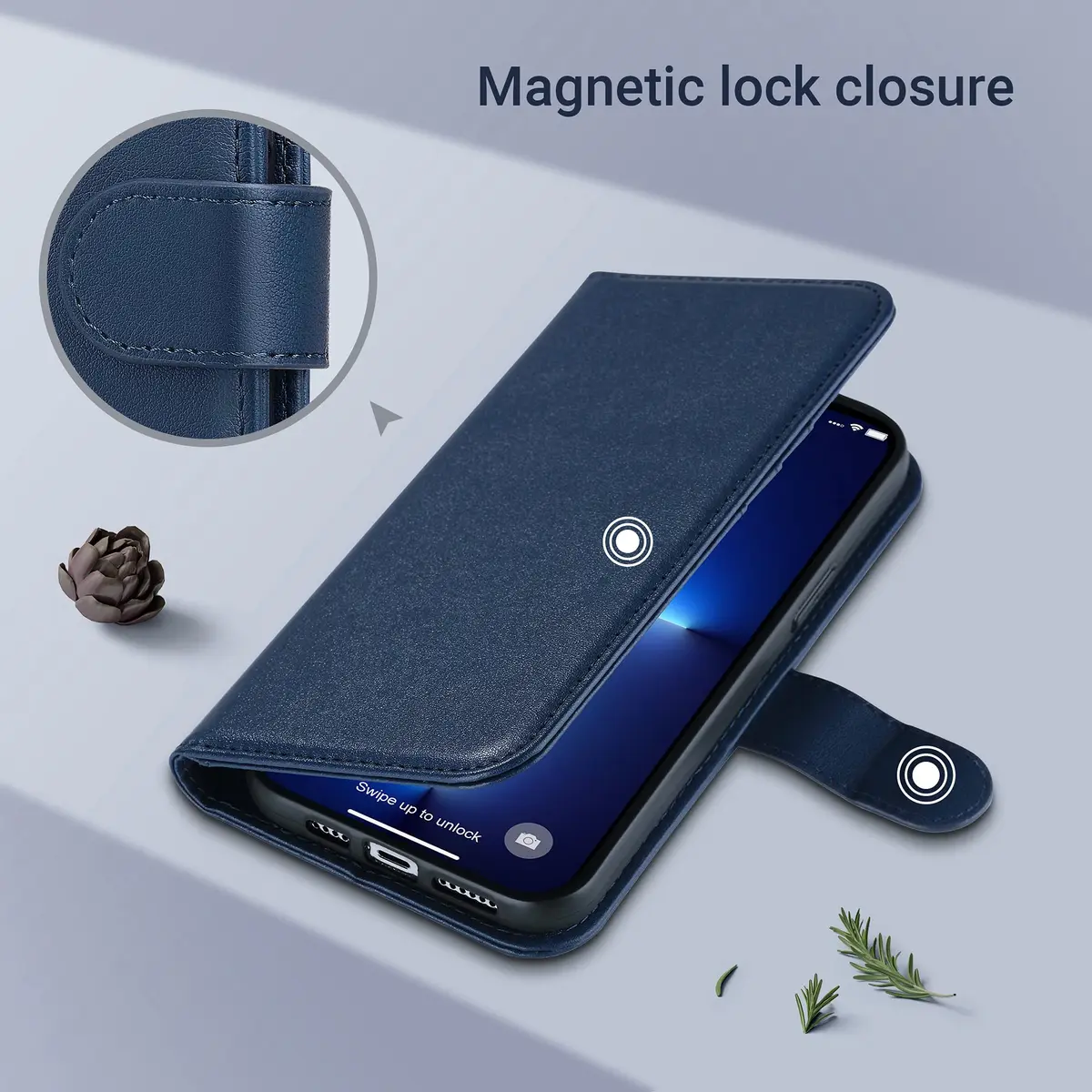 ULAK Blue Wallet Case for iPhone 13 Pro Max 6.7 inch | Card Holder with Kickstand & Wrist Strap - view 4