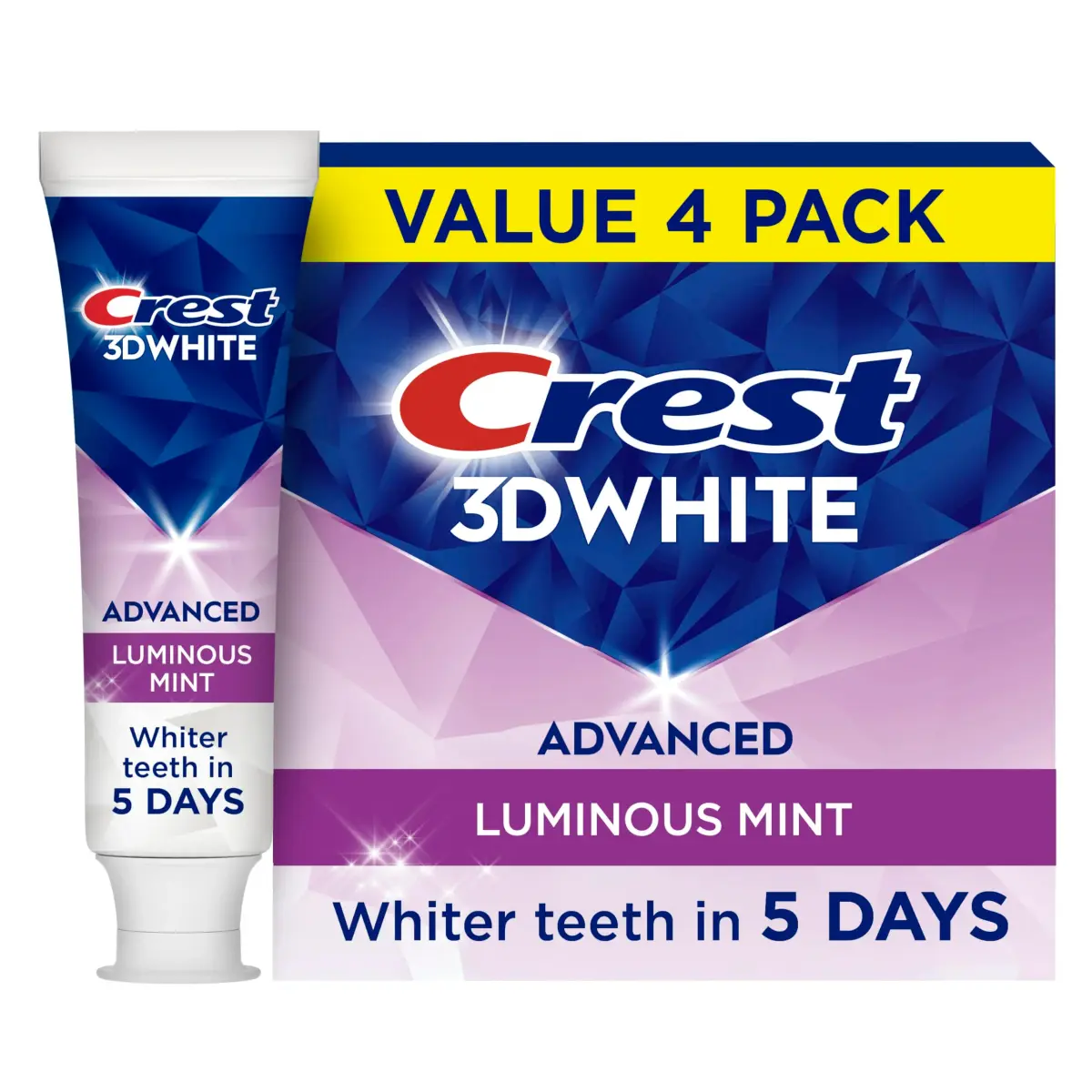 Crest 3D White Advanced Luminous Mint Toothpaste 105ml (3.7 oz) | Removes 90% More Stains - main product image
