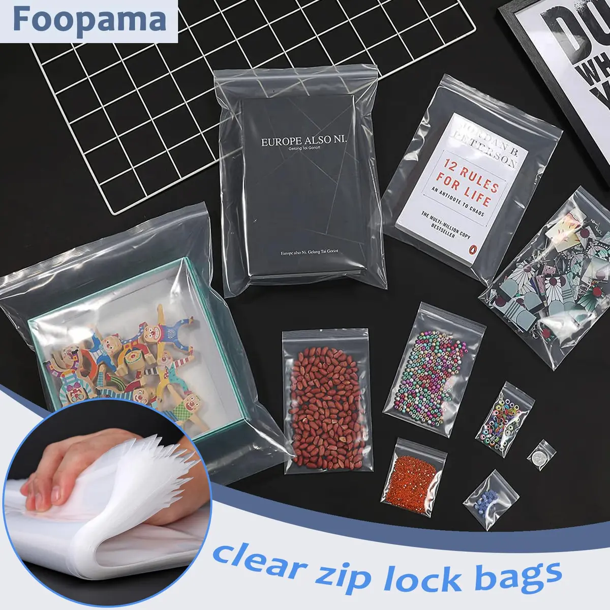 Foopama 5 Mil Thick Clear Zip Lock Plastic Bags 41cm x 30cm (16"x 20") | Heavy Duty Reclosable Packaging for Storage & Shipping - view 2