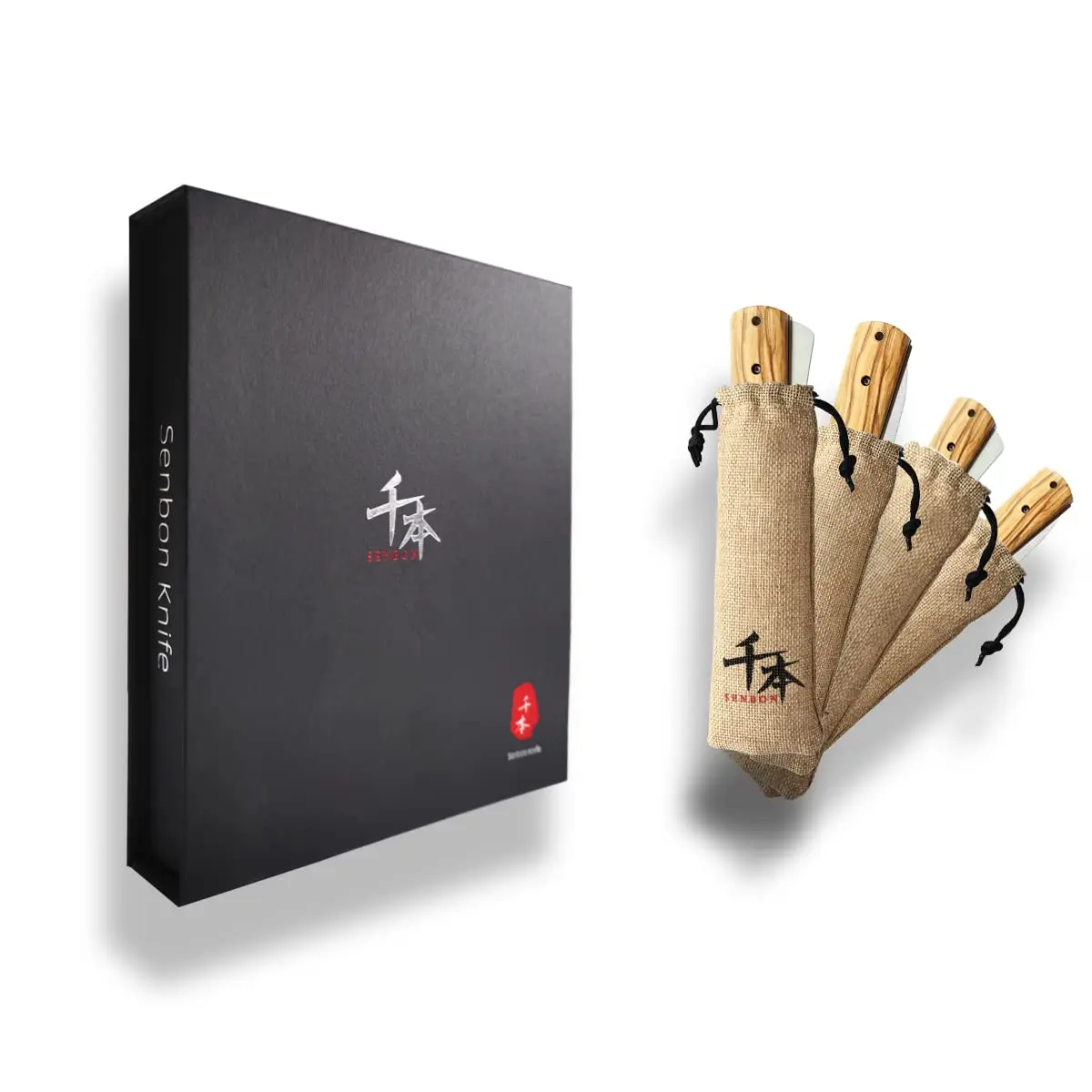 SENBON 4-Piece Folding Pocket Knife Set 20.3 cm (8 inches) | Forged 440A Stainless Steel Blades with Olive Wood Handles - view 7