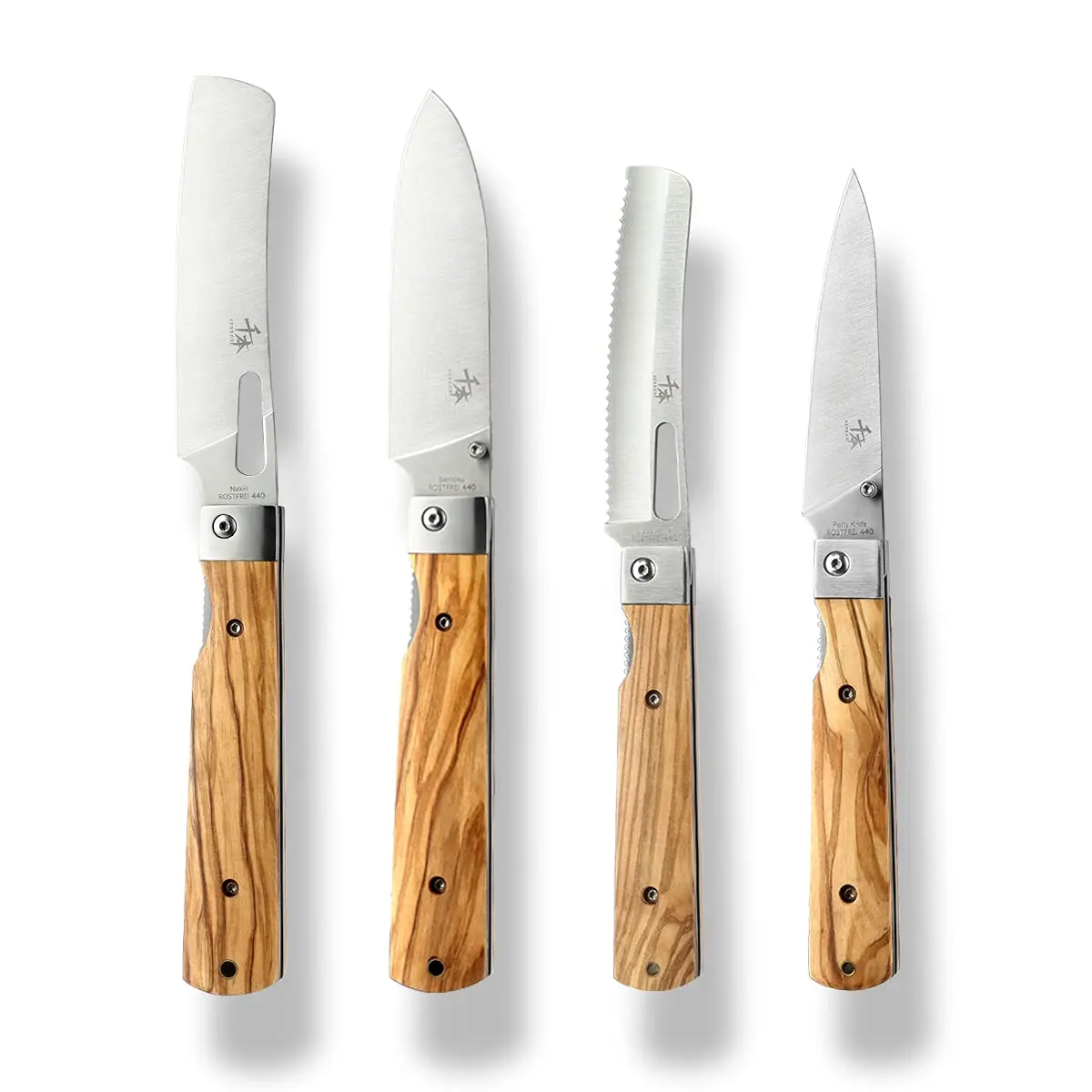 SENBON 4-Piece Folding Pocket Knife Set 20.3 cm (8 inches) | Forged 440A Stainless Steel Blades with Olive Wood Handles - view 9
