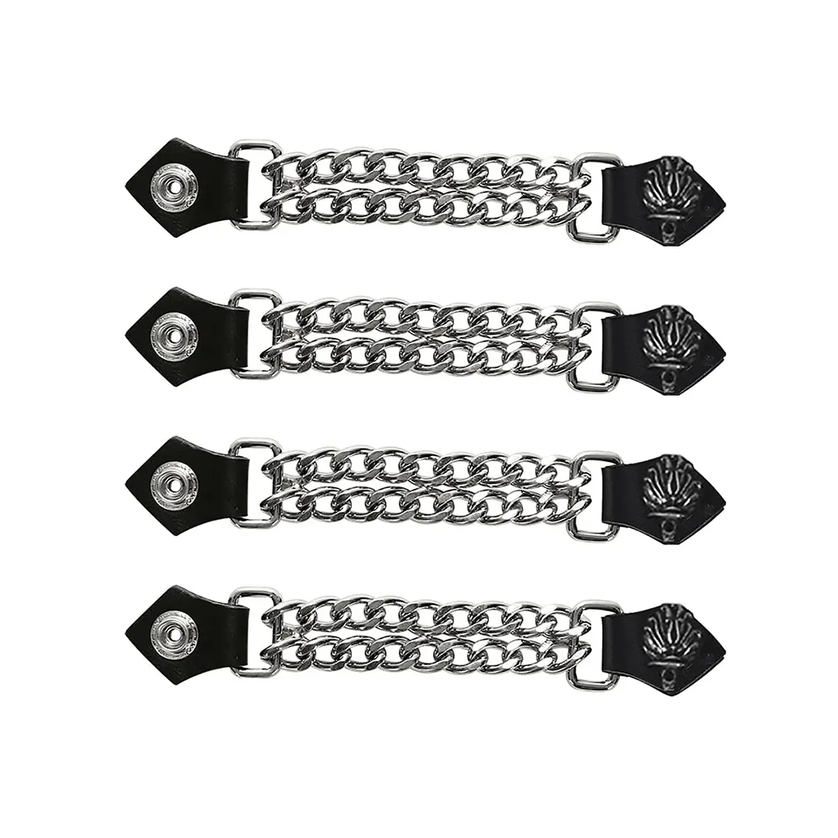 Dream Apparel 4 PCS Vest Extenders for Women Motorcycle, Faux Leather Biker Vest Extender with Double Chains, Motorcycle Vest Chains with Snaps | 6.5" Length - main product image