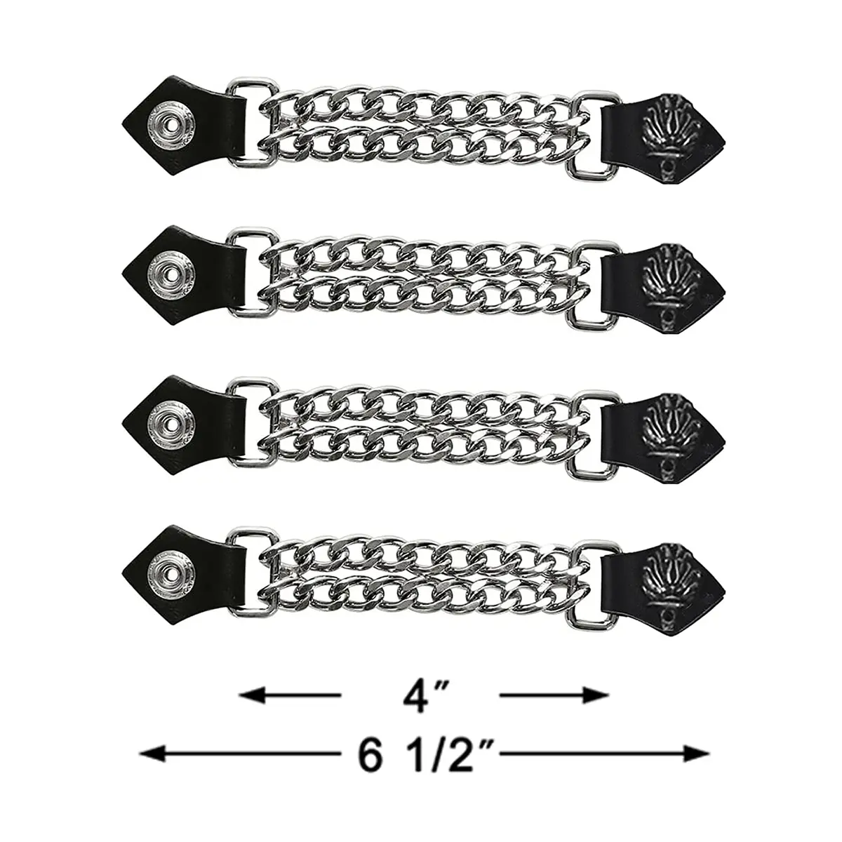 Dream Apparel 4 PCS Vest Extenders for Women Motorcycle, Faux Leather Biker Vest Extender with Double Chains, Motorcycle Vest Chains with Snaps | 6.5" Length - view 2