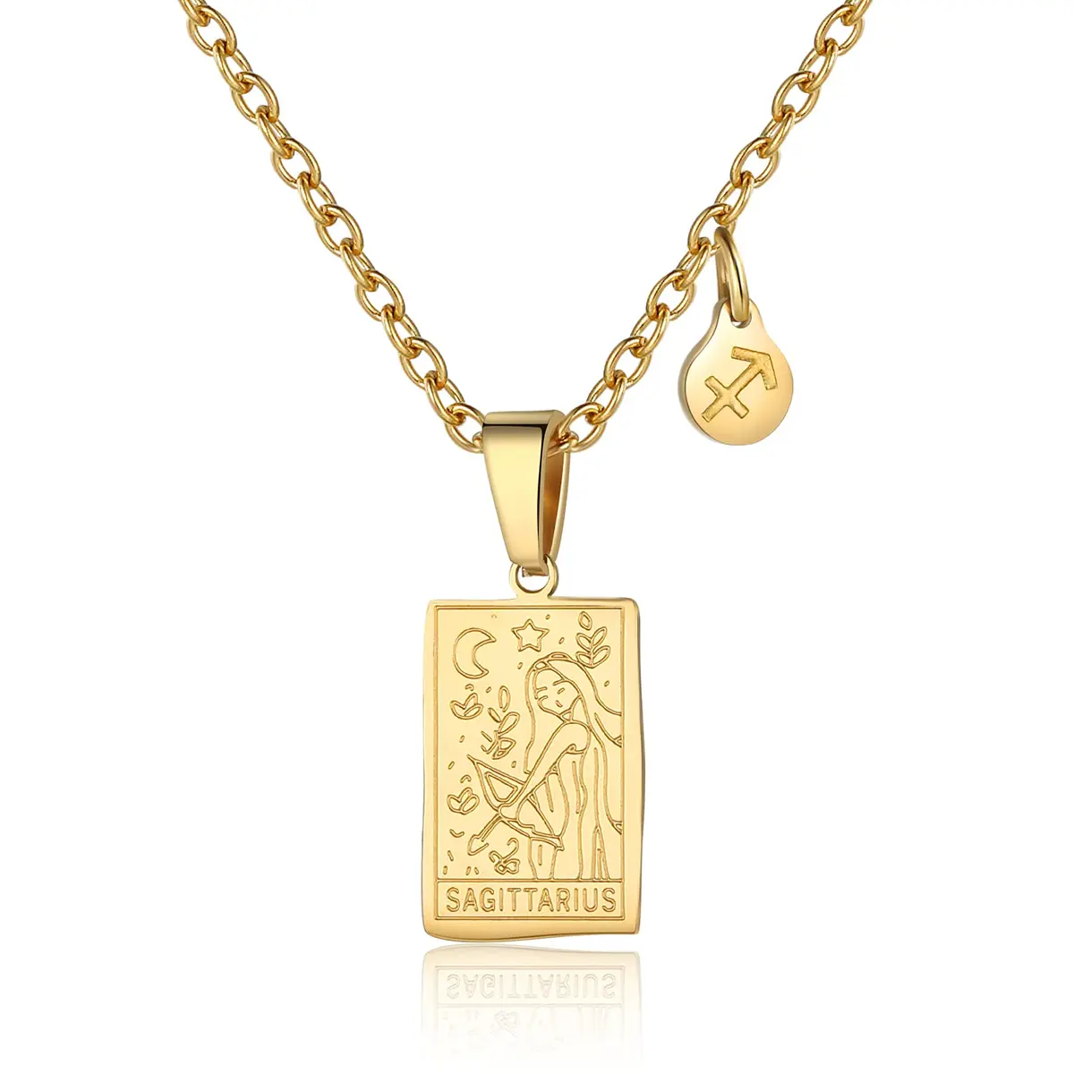 AIAINAGI Zodiac Sign Necklace for Women Constellation Tarot Card Pendant 0.74 x 0.47 in | Waterproof Gold Stainless Steel - main product image
