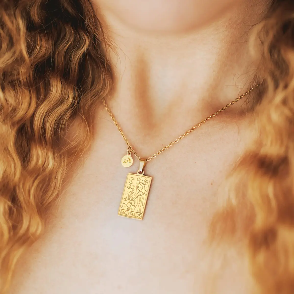 AIAINAGI Zodiac Sign Necklace for Women Constellation Tarot Card Pendant 0.74 x 0.47 in | Waterproof Gold Stainless Steel - view 3