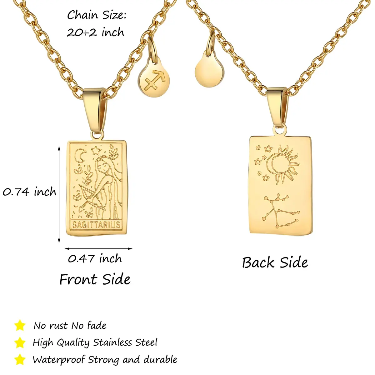 AIAINAGI Zodiac Sign Necklace for Women Constellation Tarot Card Pendant 0.74 x 0.47 in | Waterproof Gold Stainless Steel - view 4