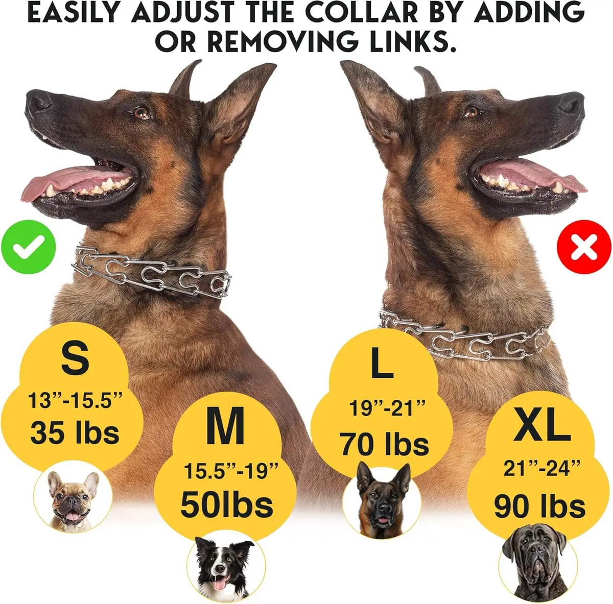 PET JETT Dog Prong Collar 14-16" | No Pull Adjustable Stainless Steel - view 6