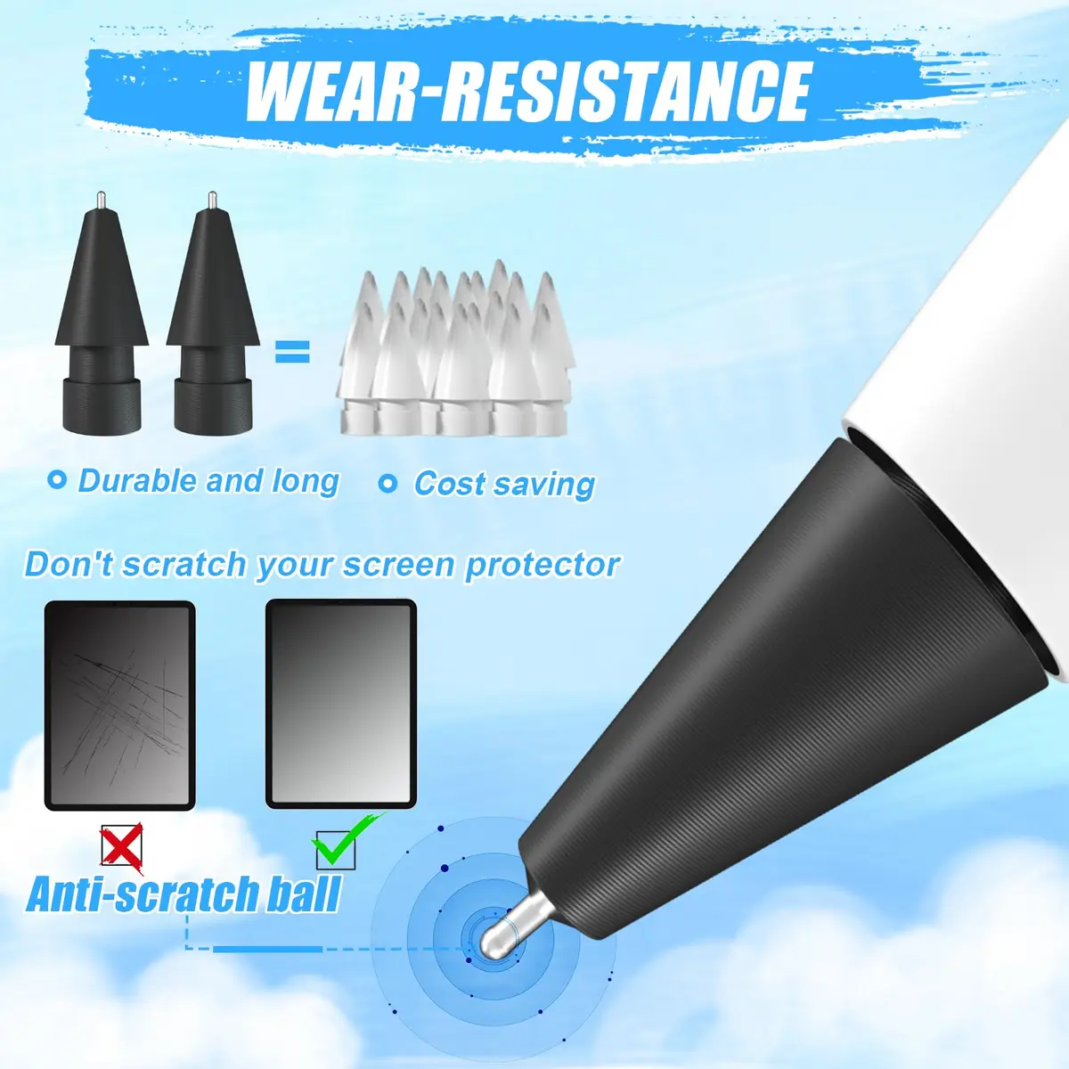 REEYEAR Black Input Pen Tips | Precise 0.78mm Fine Point Stylus Replacement for Apple Pencil 1st & 2nd Gen, Durable Copper Material, 2 Pack - view 5