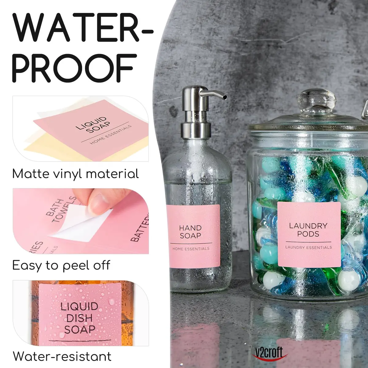 v2croft 144 pcs laundry labels set | Water & Oil Resistant Labels for Laundry & Home (120 chars) - view 3