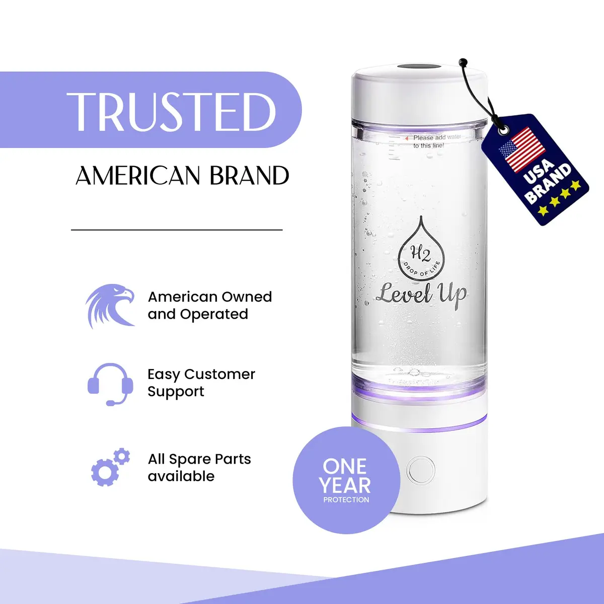 LevelUpWay White 250ml Hydrogen Water Bottle Generator | SPE PEM Technology - view 2