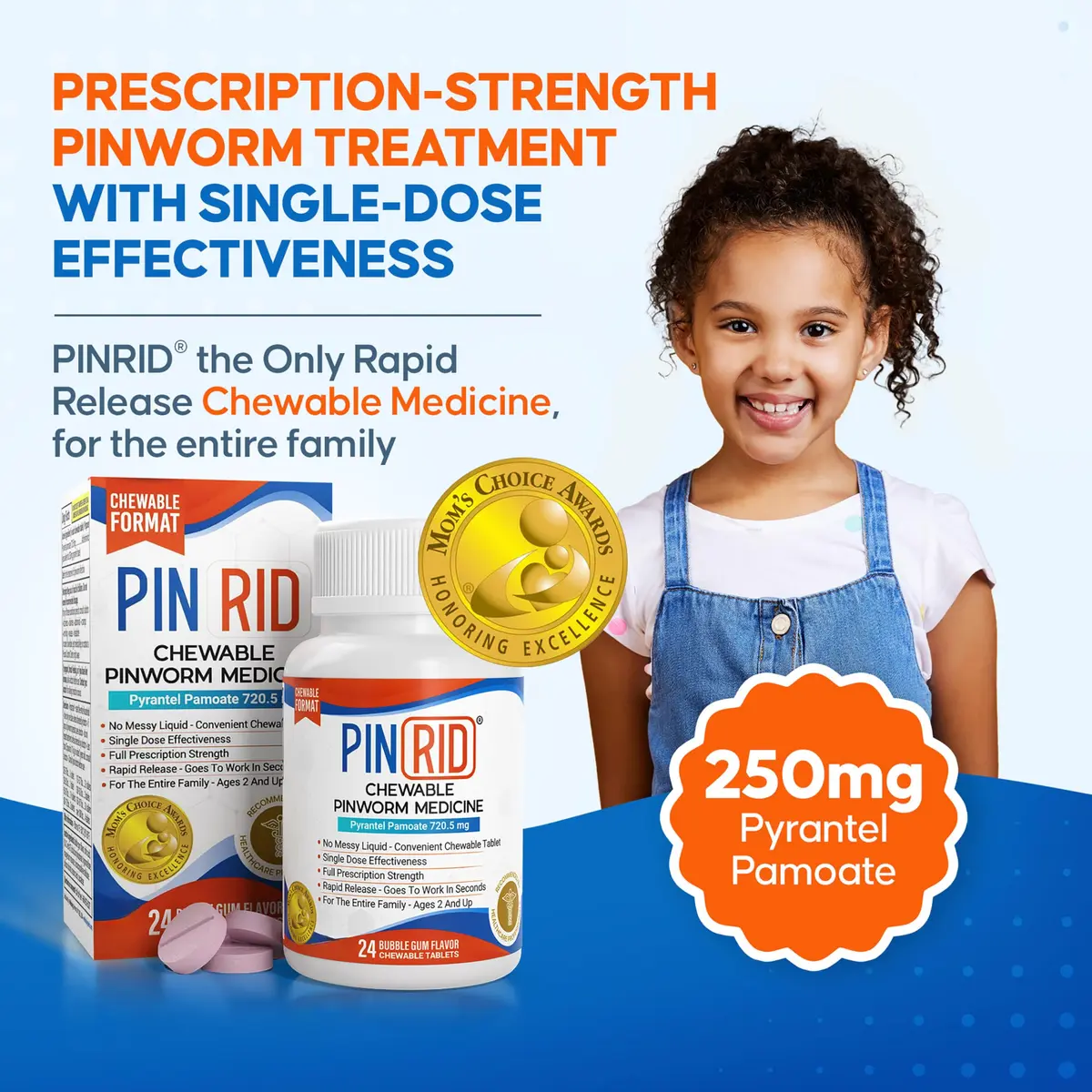 PIN RID Pyrantel Pamoate 250mg Chewable Tablets for Pinworm Relief | Tasty Bubblegum Flavor, 24 Count - view 2