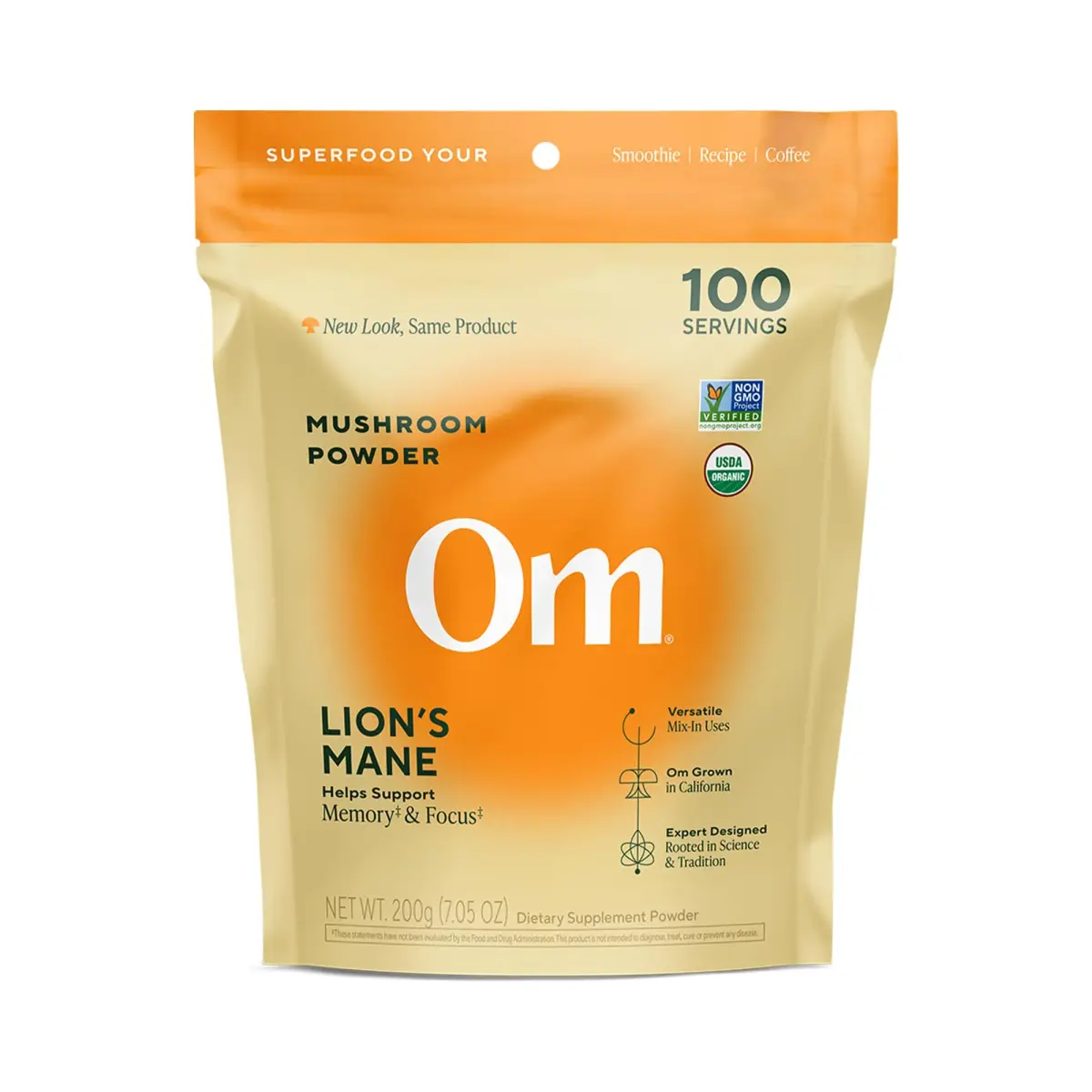 OM Mushroom Superfood Organic Lion's Mane Powder 200g (7.05 oz) | Supports Memory, Focus & Nerve Health - main product image