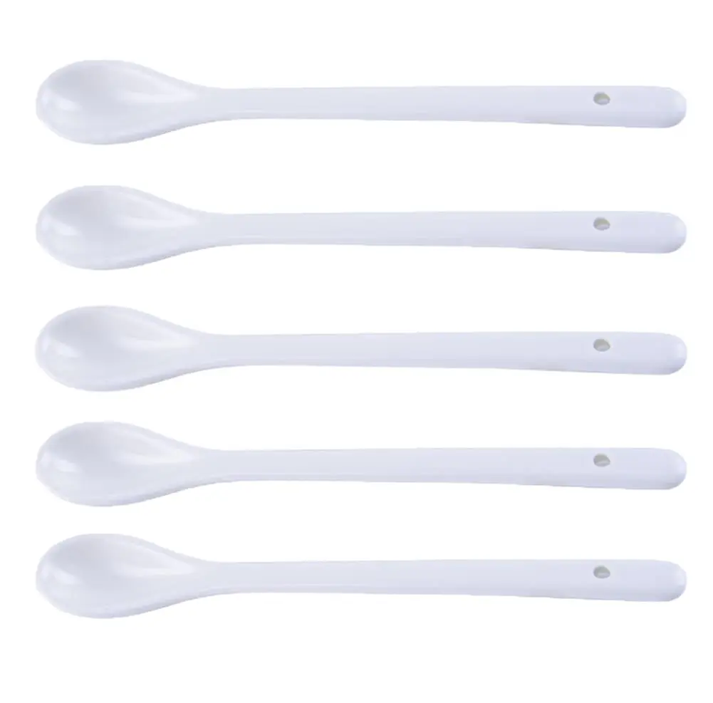 AKOAK 6.7" Ceramic Egg Spoon Set (5 Pieces) | White Long-Handled Teaspoon for Coffee, Tea, Yogurt, Ice Cream, Desserts - main product image