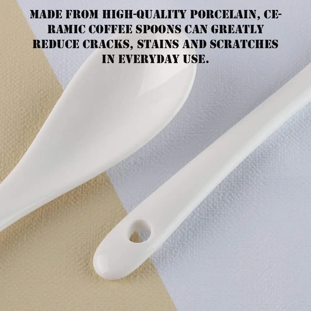 AKOAK 6.7" Ceramic Egg Spoon Set (5 Pieces) | White Long-Handled Teaspoon for Coffee, Tea, Yogurt, Ice Cream, Desserts - view 7