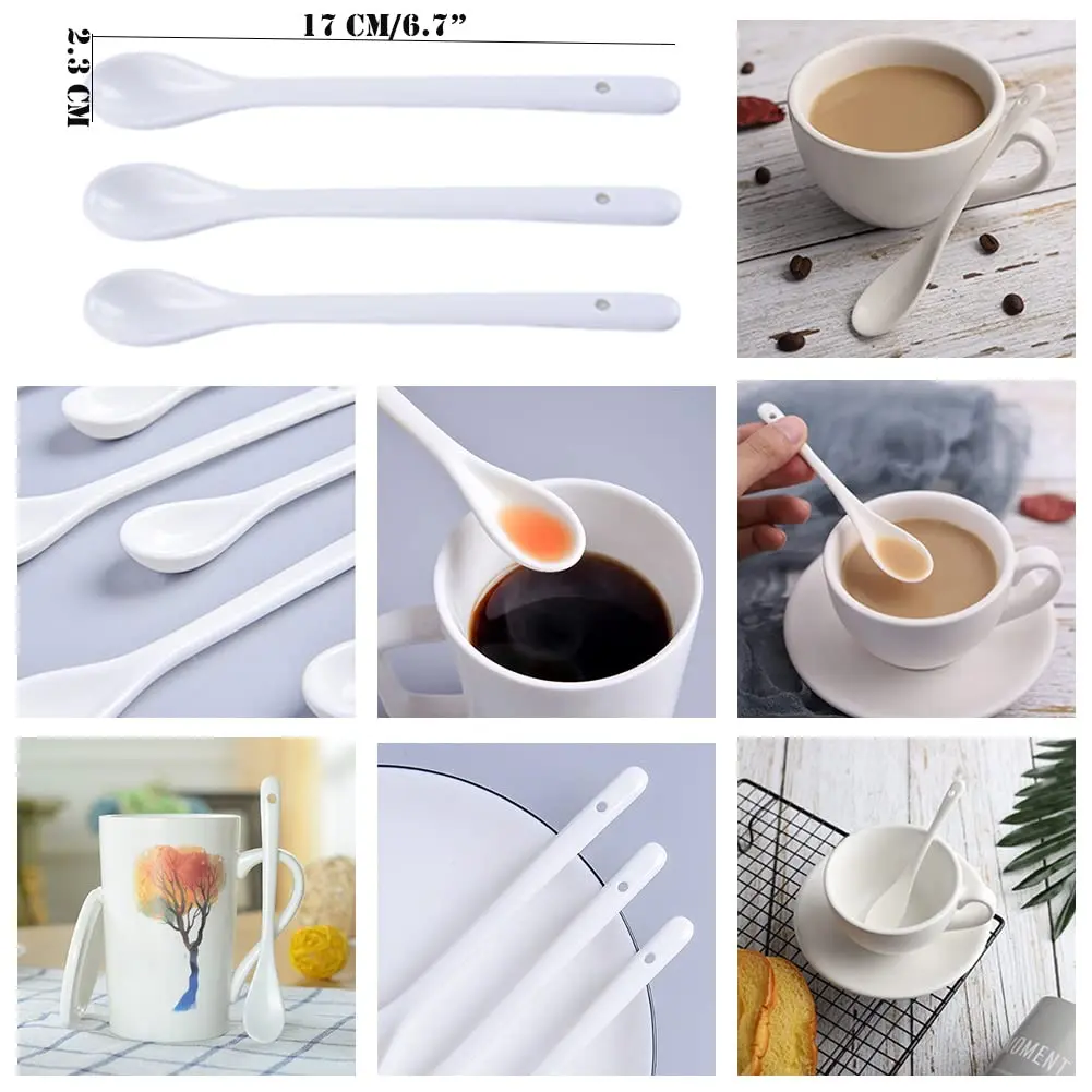 AKOAK 6.7" Ceramic Egg Spoon Set (5 Pieces) | White Long-Handled Teaspoon for Coffee, Tea, Yogurt, Ice Cream, Desserts - view 8
