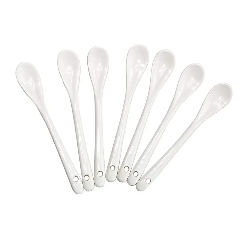 AKOAK 6.7" Ceramic Egg Spoon Set (5 Pieces) | White Long-Handled Teaspoon for Coffee, Tea, Yogurt, Ice Cream, Desserts - view 3