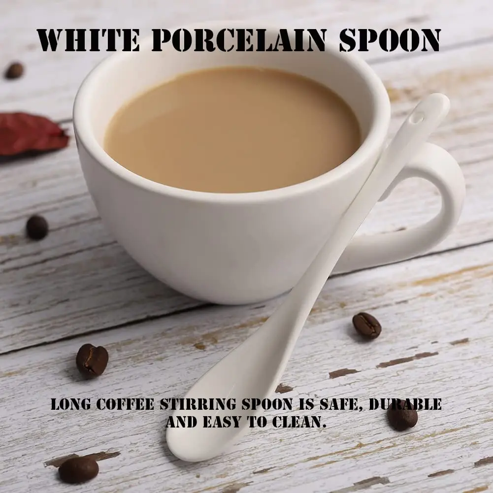 AKOAK 6.7" Ceramic Egg Spoon Set (5 Pieces) | White Long-Handled Teaspoon for Coffee, Tea, Yogurt, Ice Cream, Desserts - view 4