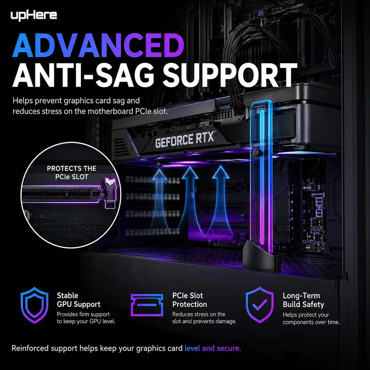 upHere GH03ARGB 5V Addressable RGB GPU Brace Support Holder | 24cm (9.4in) Adjustable Height - view 5