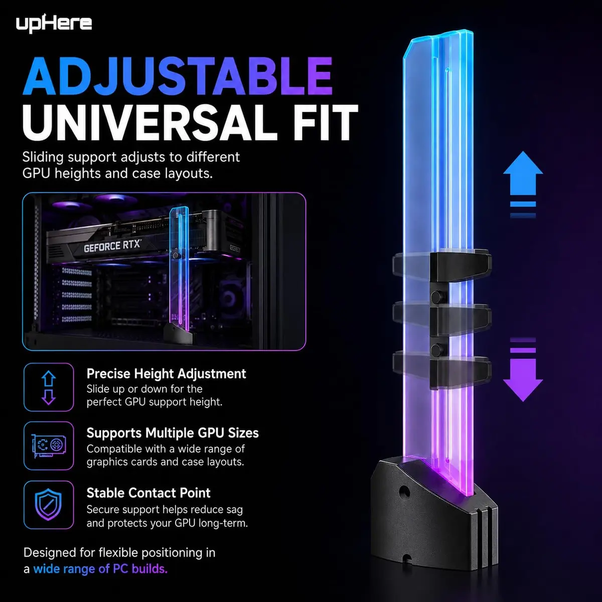 upHere GH03ARGB 5V Addressable RGB GPU Brace Support Holder | 24cm (9.4in) Adjustable Height - view 3