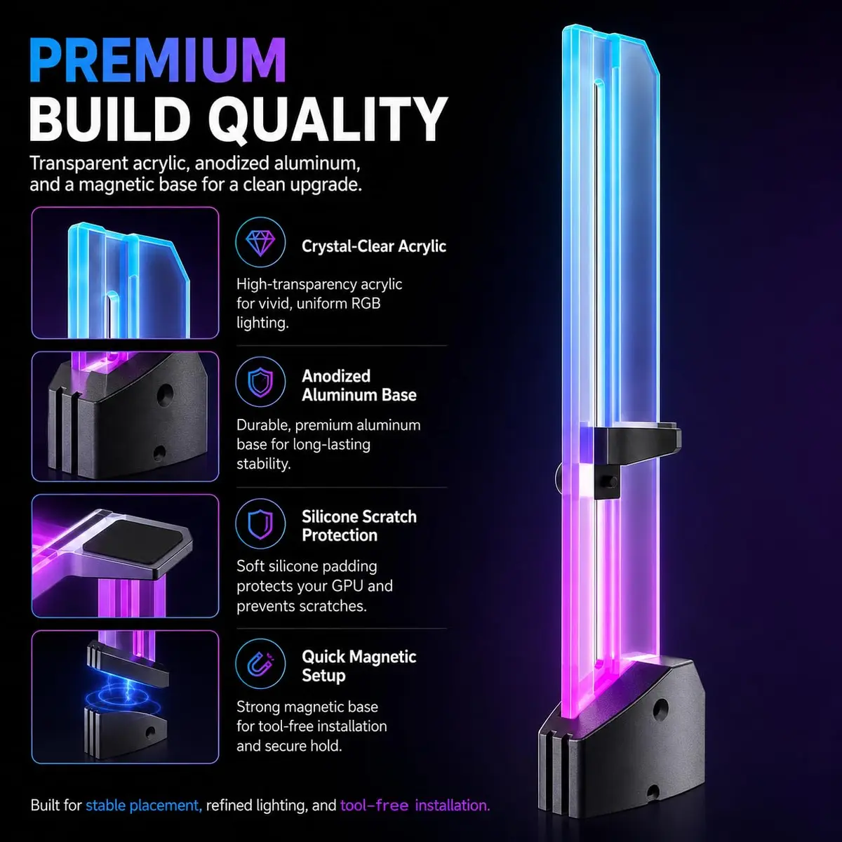 upHere GH03ARGB 5V Addressable RGB GPU Brace Support Holder | 24cm (9.4in) Adjustable Height - view 4