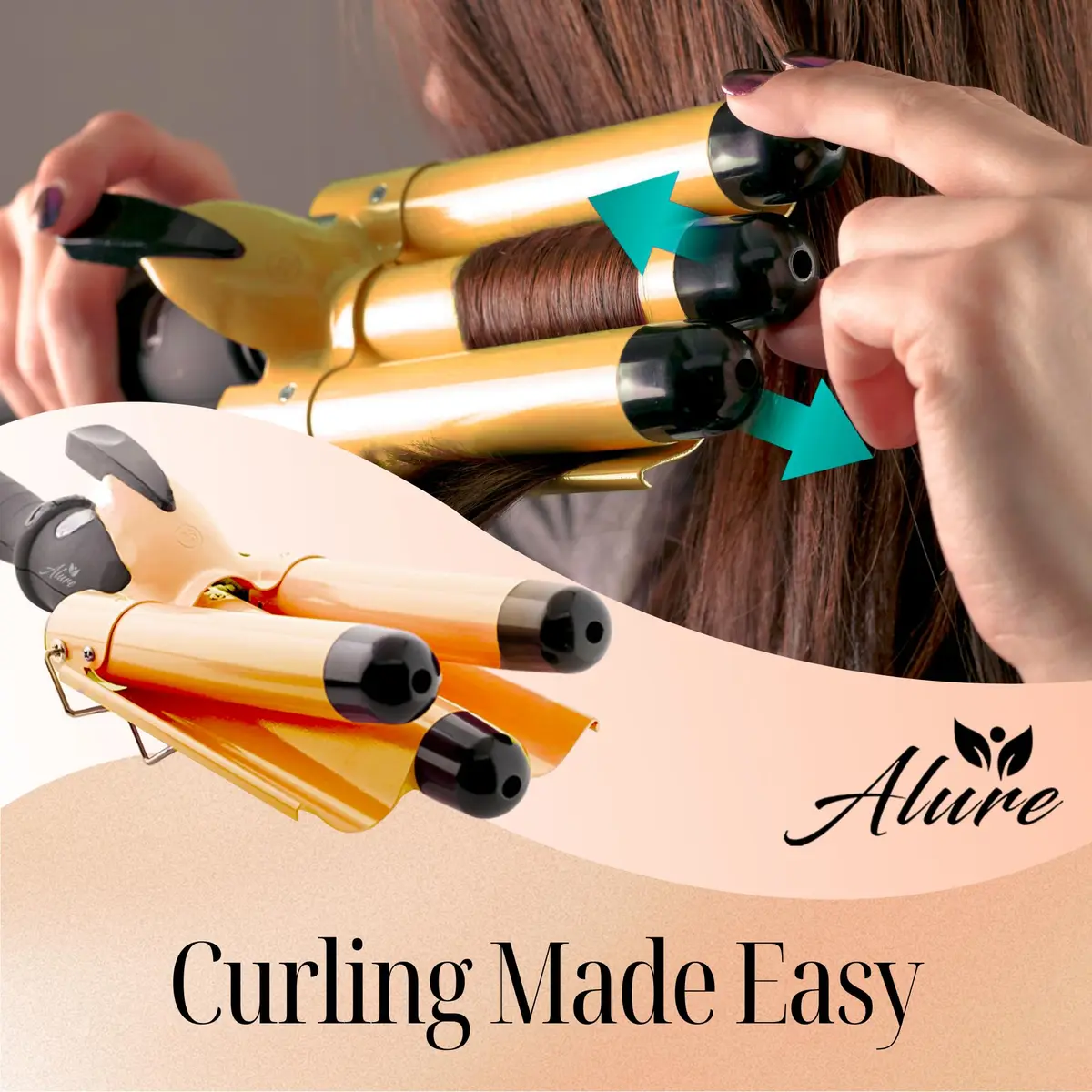 Alure Three Barrel Curling Iron Wand, 1 Inch Ceramic Tourmaline Hair Waver | Fast Heating, Versatile Styling - view 5