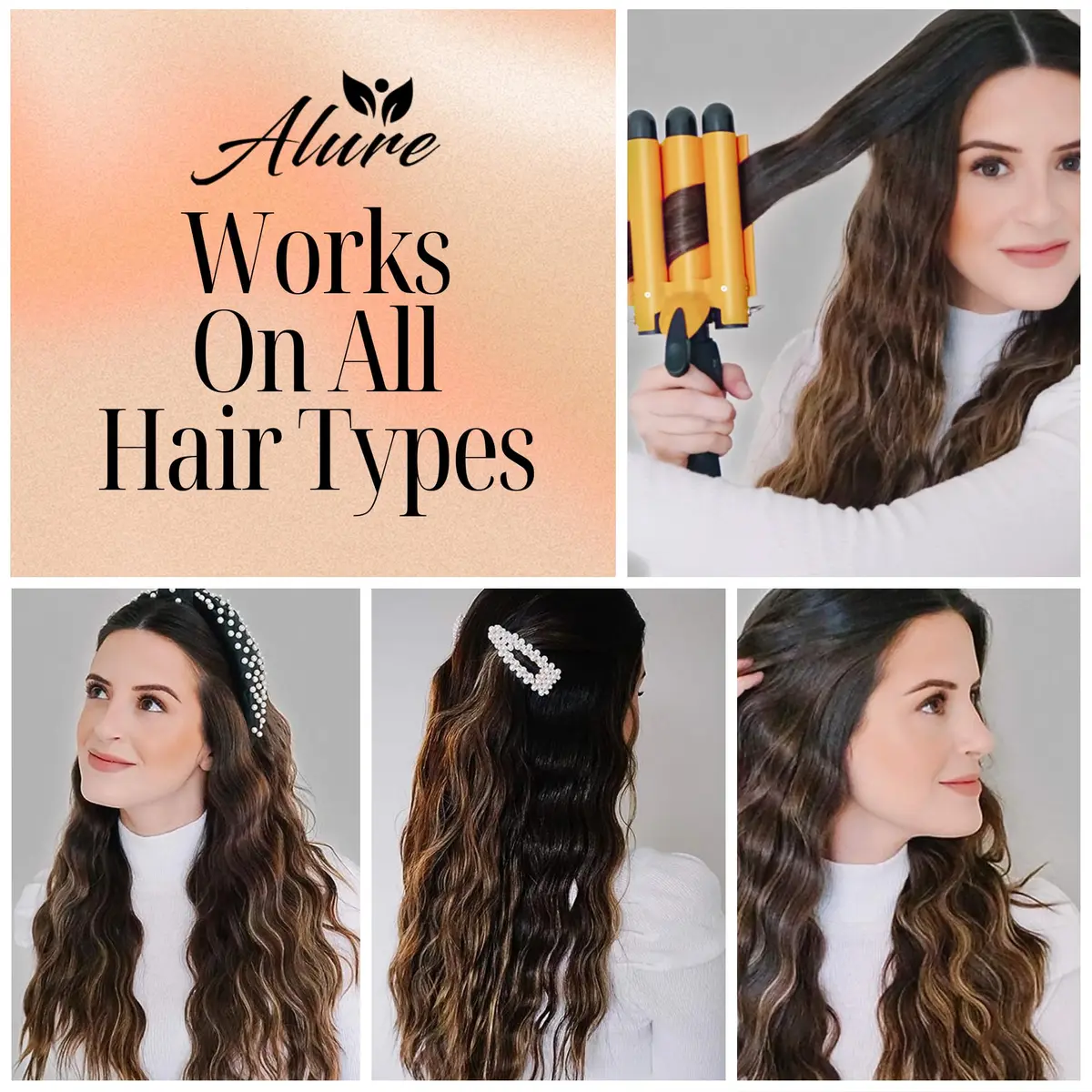 Alure Three Barrel Curling Iron Wand, 1 Inch Ceramic Tourmaline Hair Waver | Fast Heating, Versatile Styling - view 2