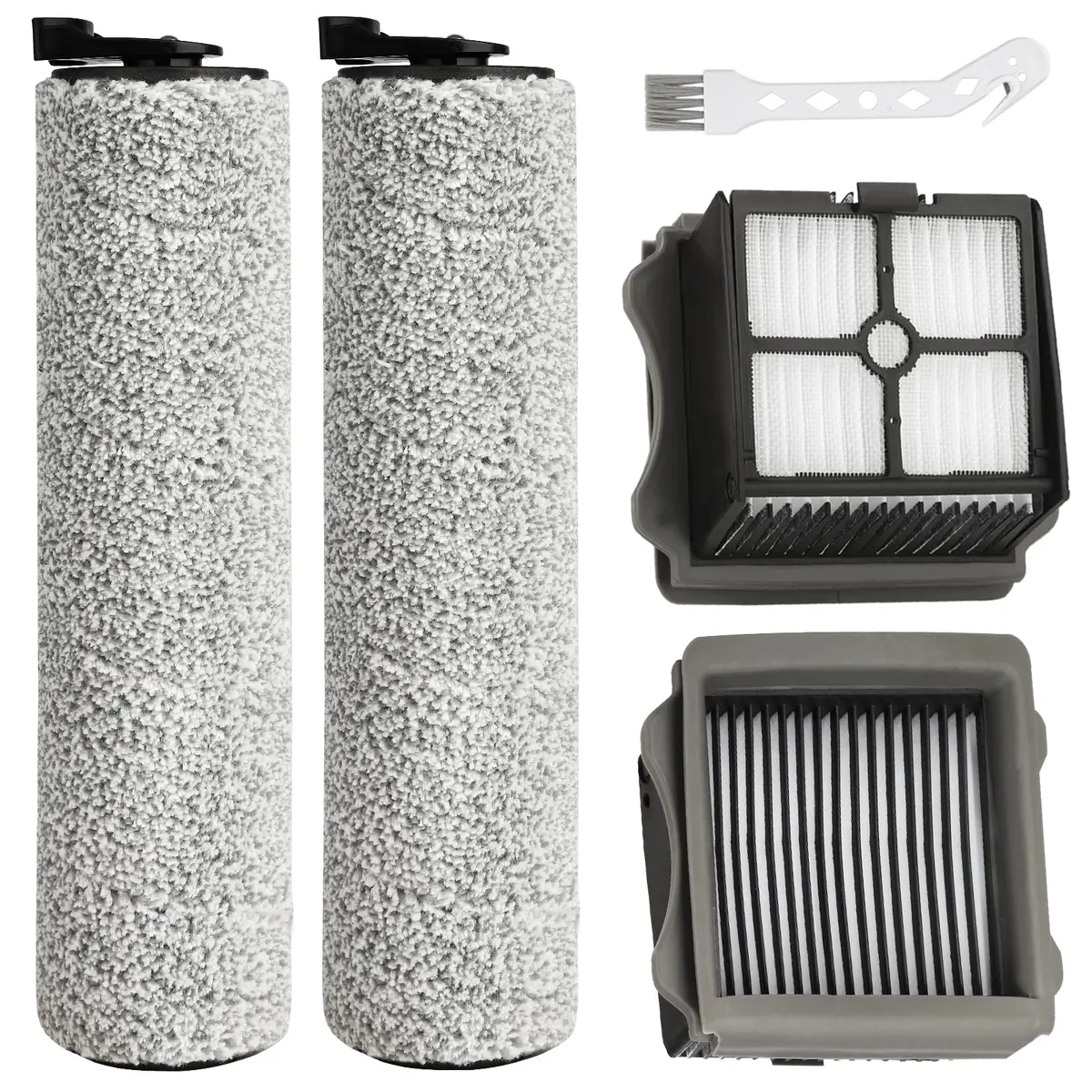 MXZONE Tineco iFloor 3/Floor One S3 Replacement Roller Brush & HEPA Filter Kit (2 Brush Rollers, 2 Filters, 1 Cleaning Brush) | For Sealed Wood, Tile, Marble Floors - main product image