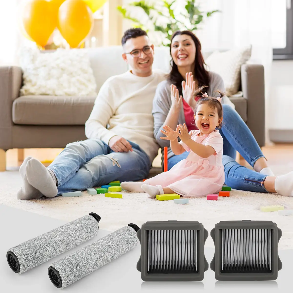 MXZONE Tineco iFloor 3/Floor One S3 Replacement Roller Brush & HEPA Filter Kit (2 Brush Rollers, 2 Filters, 1 Cleaning Brush) | For Sealed Wood, Tile, Marble Floors - view 8