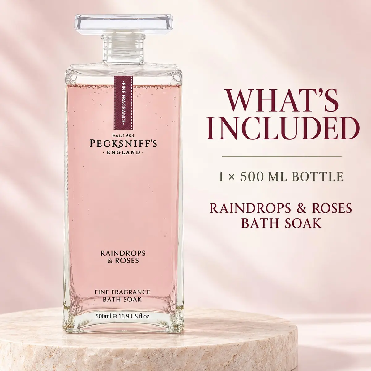 Pecksniff's Prestige 500ml Bath Soak Decanter Raindrops & Roses | Floral, Relaxing Bath Experience in India - view 6