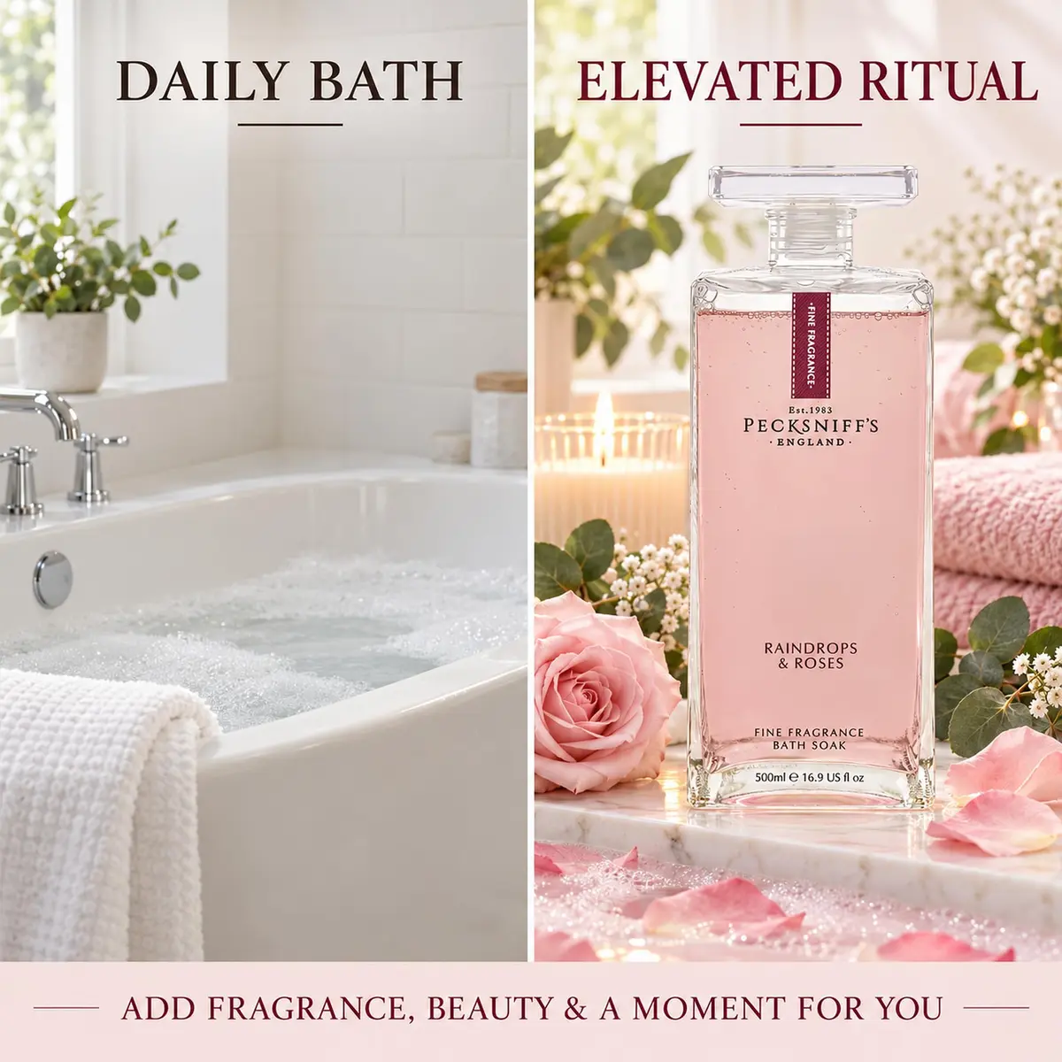 Pecksniff's Prestige 500ml Bath Soak Decanter Raindrops & Roses | Floral, Relaxing Bath Experience in India - view 7