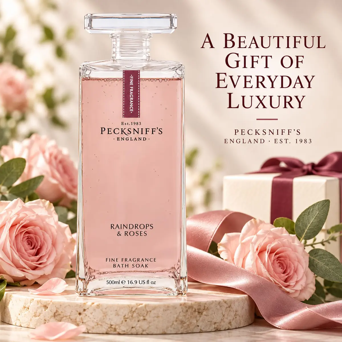 Pecksniff's Prestige 500ml Bath Soak Decanter Raindrops & Roses | Floral, Relaxing Bath Experience in India - view 8