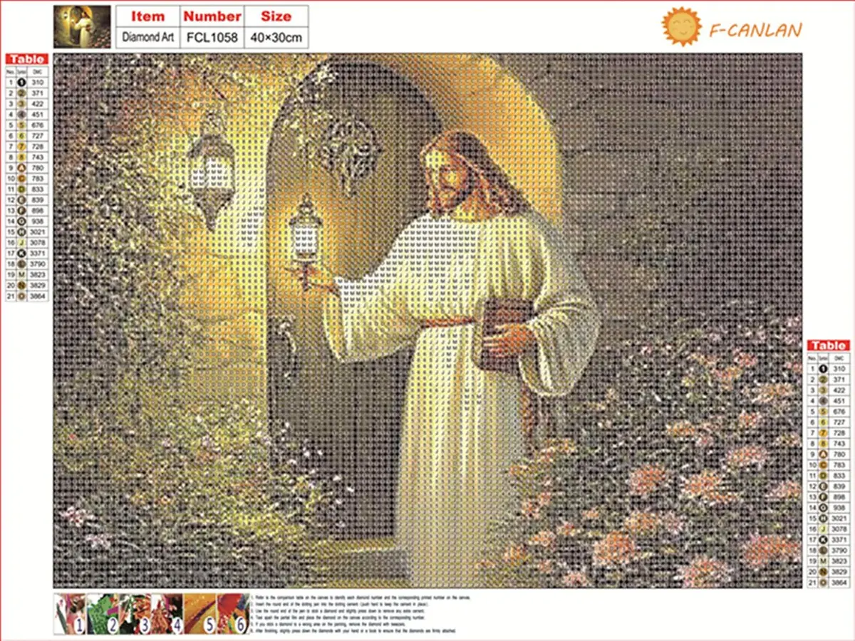 F-CANLAN 5D DIY Jesus Lamp Diamond Painting Set, Full Drill Religious Art Craft Kit for Adults (40x30 cm) - view 5