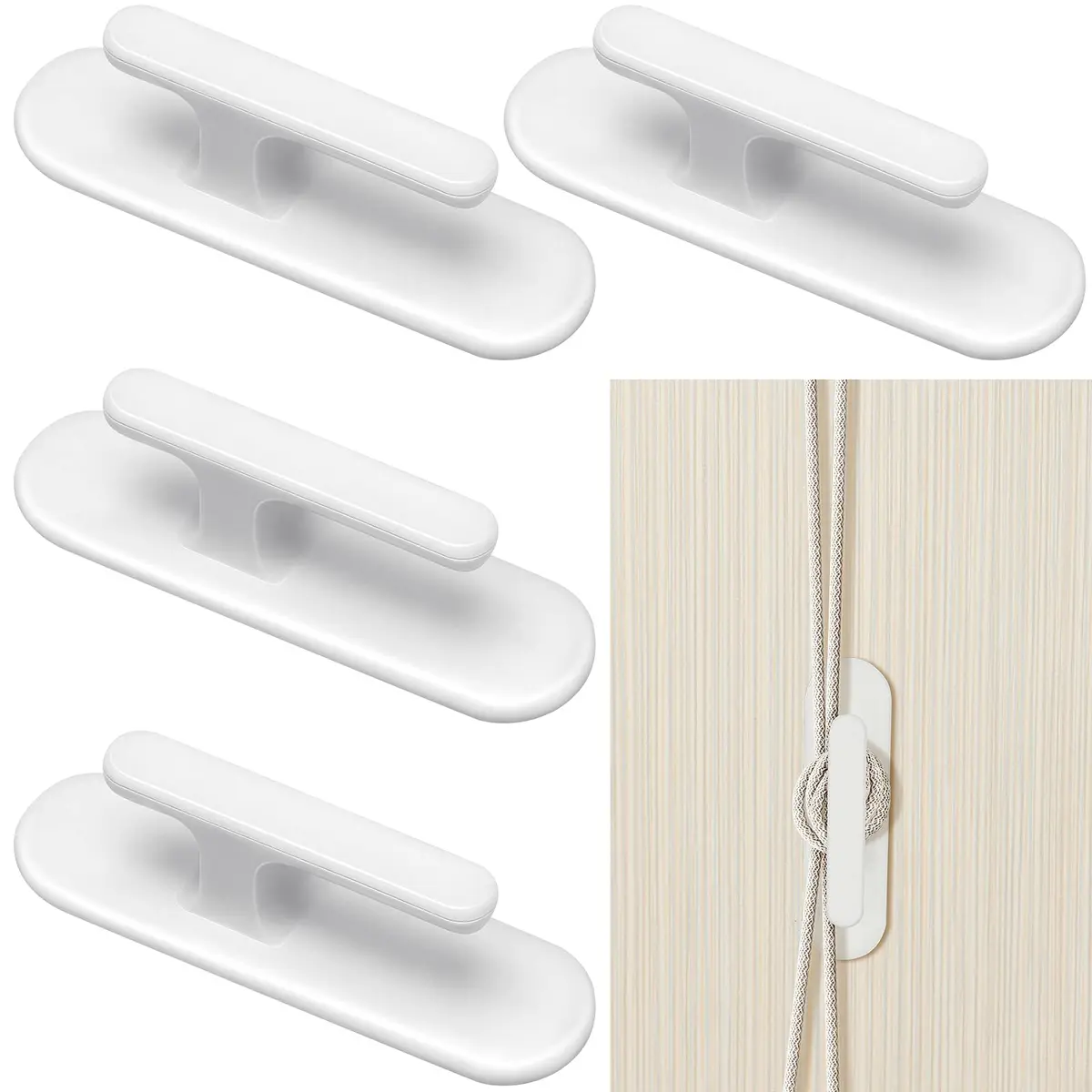 Blulu Safety Cord Hooks for Blinds 4-Pack | Adhesive Wall Mount Wrap Cleats for Window Cord Management - main product image