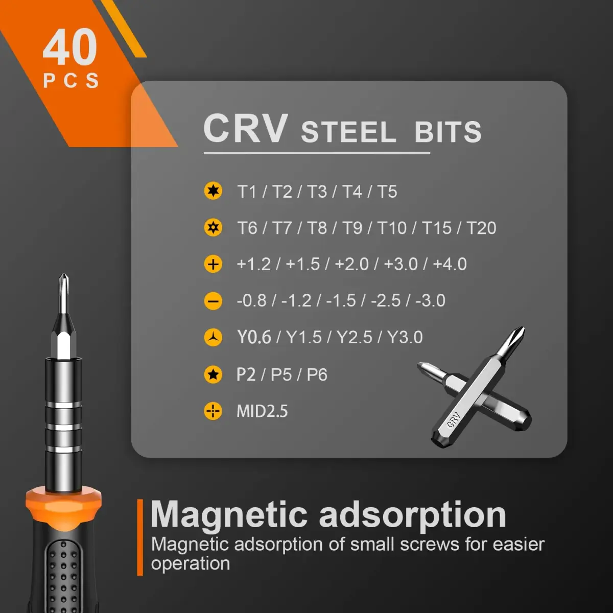 Jorest 40-Piece Precision Screwdriver Set with Torx Triwing Phillips | CRV Steel Bits & Magnetic Tip - view 4